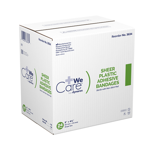 Dynarex Sheer Plastic Adhesive Bandages - Sterile, 2" x 4 1/2" - 50ea/bx, 24bxs/cs (1200 Count)