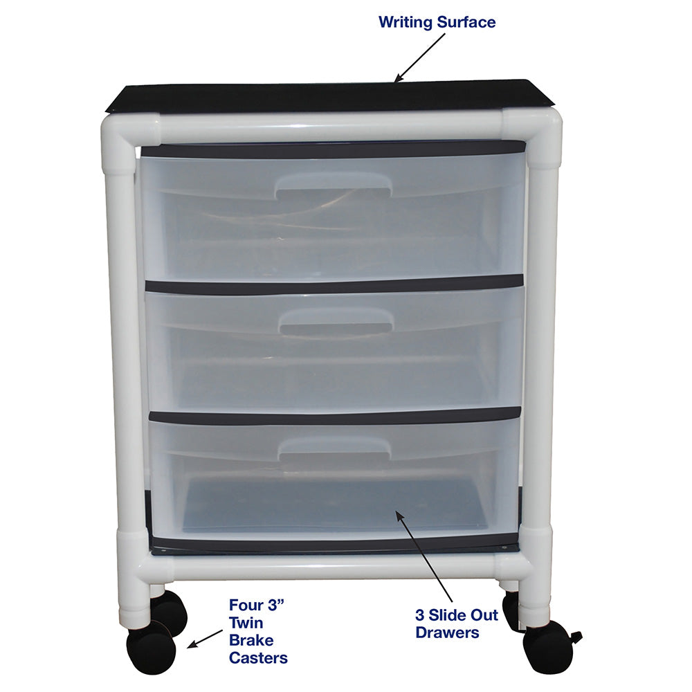 MJM International 3U3D-S Universal isolation cart with 3 slide out drawers, no bottom shelf space, internal drawer size: 19.125" W x 14" D x 6.5" H