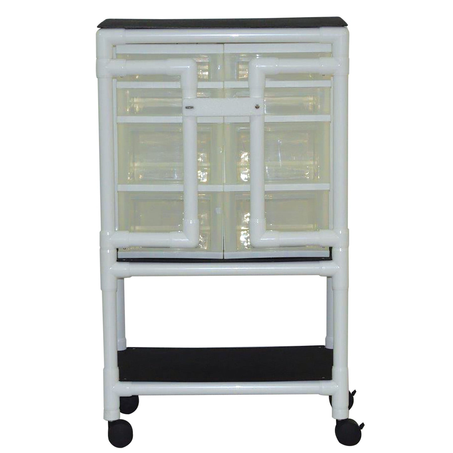 MJM International 3U8D Universal cart with 8 slide out drawers; drawer size: top (4)-12" W x 14" D x 3" H, bottom (4)-12" W x 14" D x 7" H