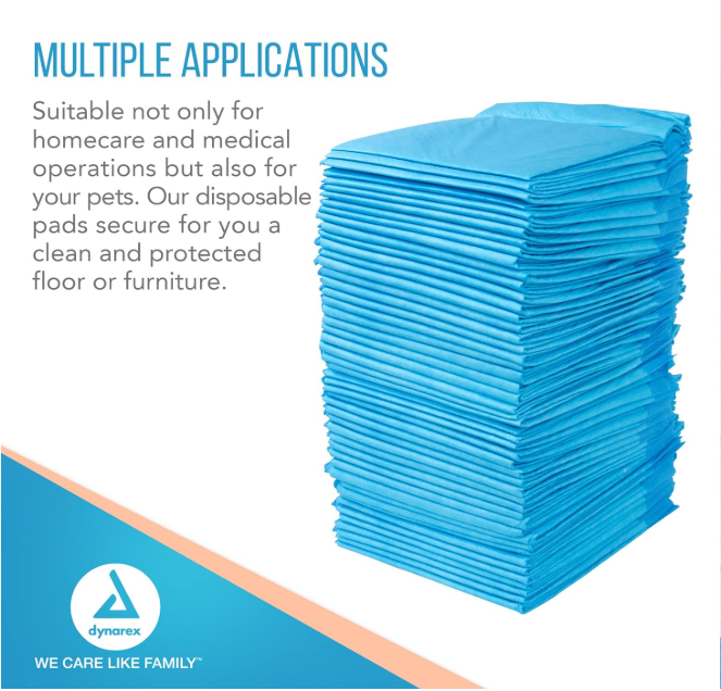 Dynarex Disposable Underpads, 23" x 36" (60g), 50ea/bag, 3bags/case (150 Count)