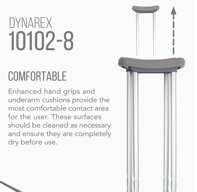 Dynarex Aluminum Crutches Pair - Adult, 5'2" - 5'10" 8pks/case. (8 Pairs)