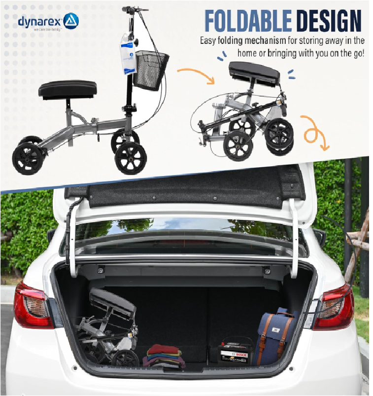 Dynarex Steerable Knee Walker with Basket - Hammer Tone