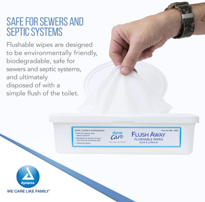 DynaCare Flushable Wipes - Adult, 9" x 13" Tub, 9tubs/case (540 Count)