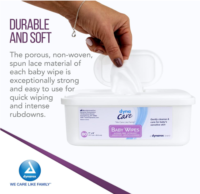 DynaCare Baby Wipes Scented, 7" x 8", 12tub/case (960 Count)