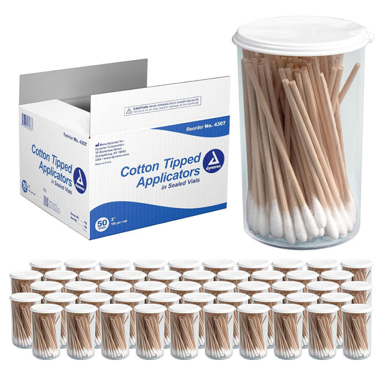 Dynarex Cotton Tip Applicators in Sealed Vial - 3" Length, 100ea/vial, 50vials/cs (5000 Count)