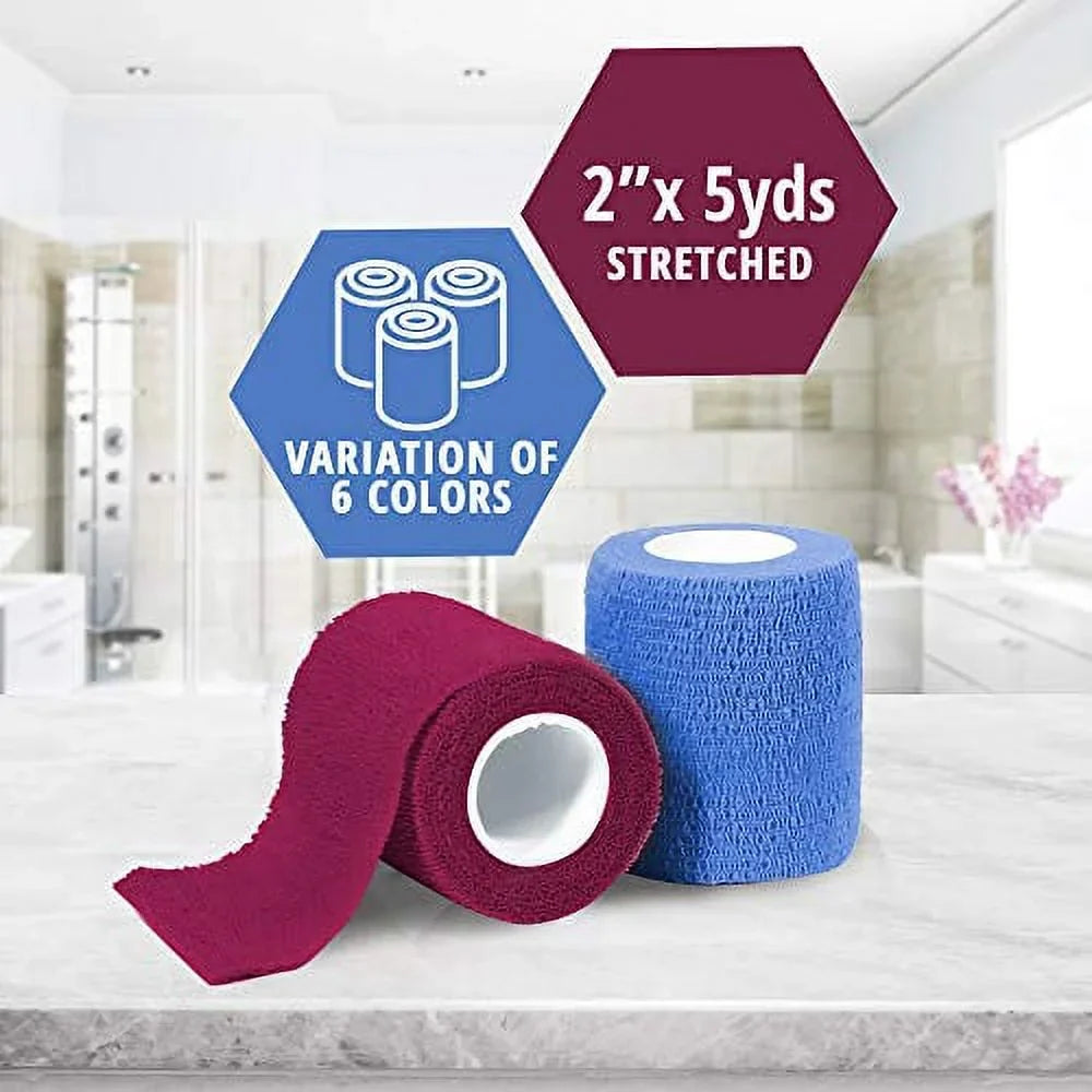 Medpride Self-Adherent Wrap, 2"x5" yds. - Rainbow - Latex Free - 16 rolls/Box, Case of 20 (320 Count)