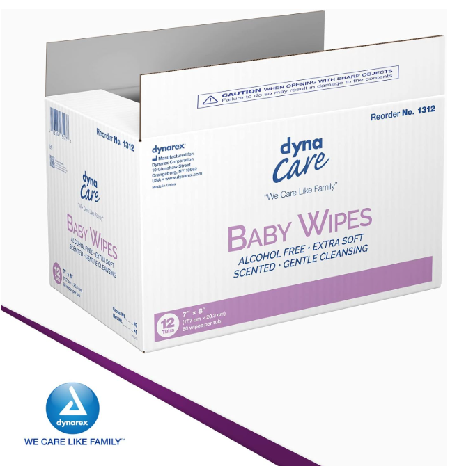DynaCare Baby Wipes Scented, 7" x 8", 12tub/case (960 Count)