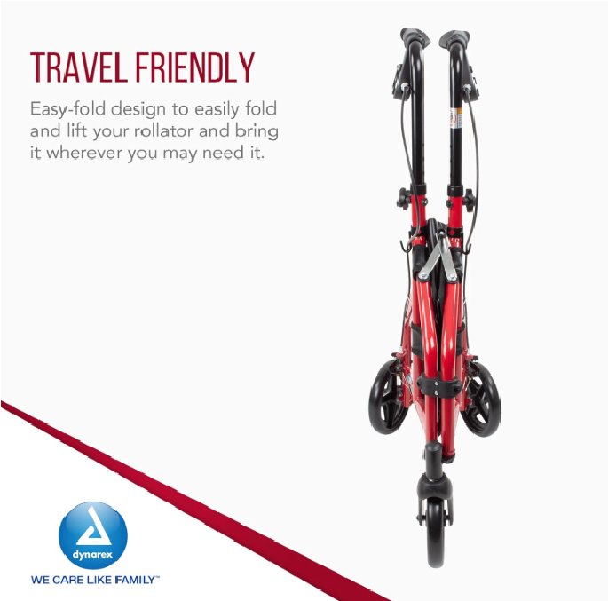 Dynarex DynaGo Zoom - Aluminum Rollator w/ 3" Wheels, Red