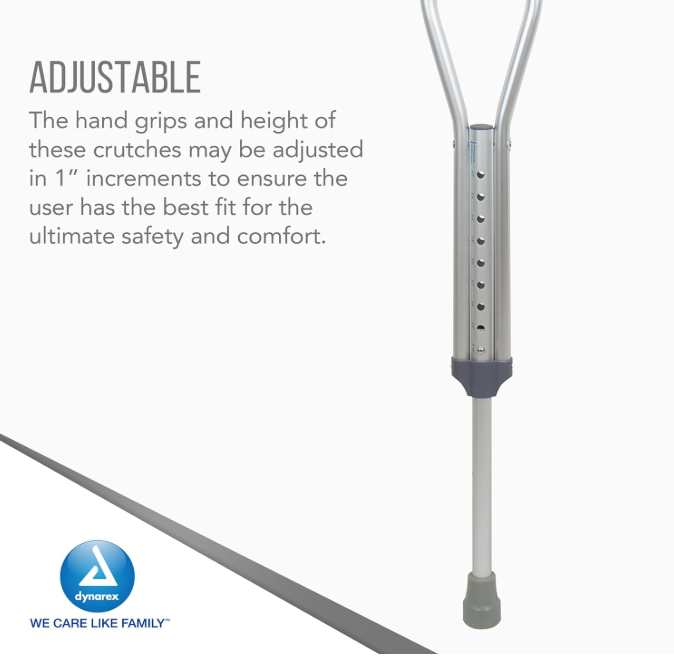 Dynarex Aluminum Crutches Pair - Adult, 5'2" - 5'10" 8pks/case. (8 Pairs)