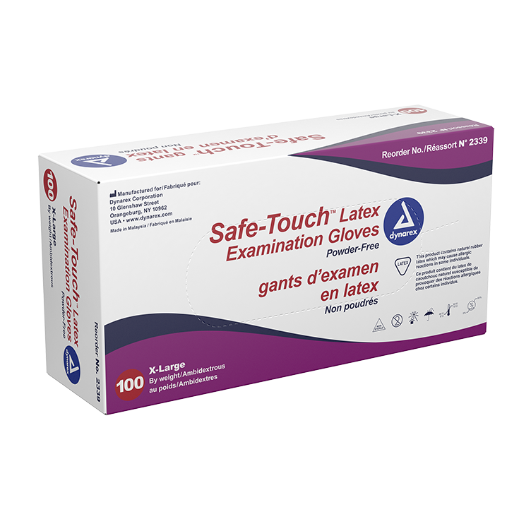 Dynarex Safe-Touch Latex Exam Gloves, 3 Mil Thick, Powder-Free - 100/bx, 10bxs/cs (1000 Count)