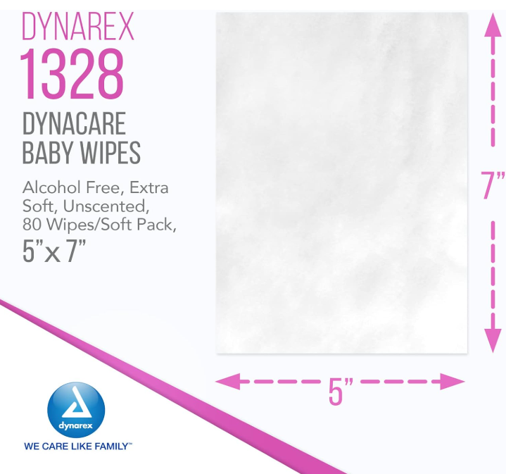 DynaCare Baby Wipes unscented w/ Plastic Lid, 5" x 7", 24pks/case (1920 Count)