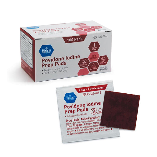 MedPride Povidone Iodine Prep Pads - Medium - 100/box, Case of 10 (1000 count)
