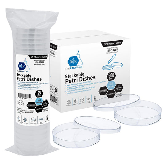 MedPride Stackable Petri Dishes with Lids, Sterile 90mmx15mm -  20 Pack of 25 (500 Count)