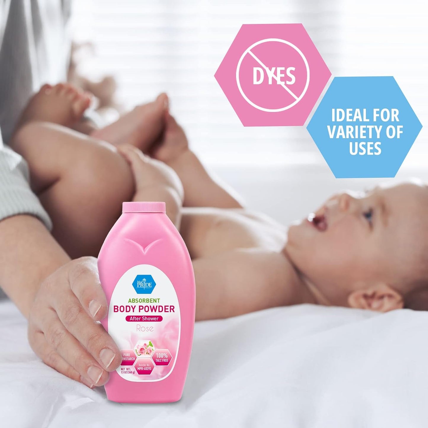 MedPride Body Powder w/seal - Pink Bottle - 13 oz, 24/cs.
