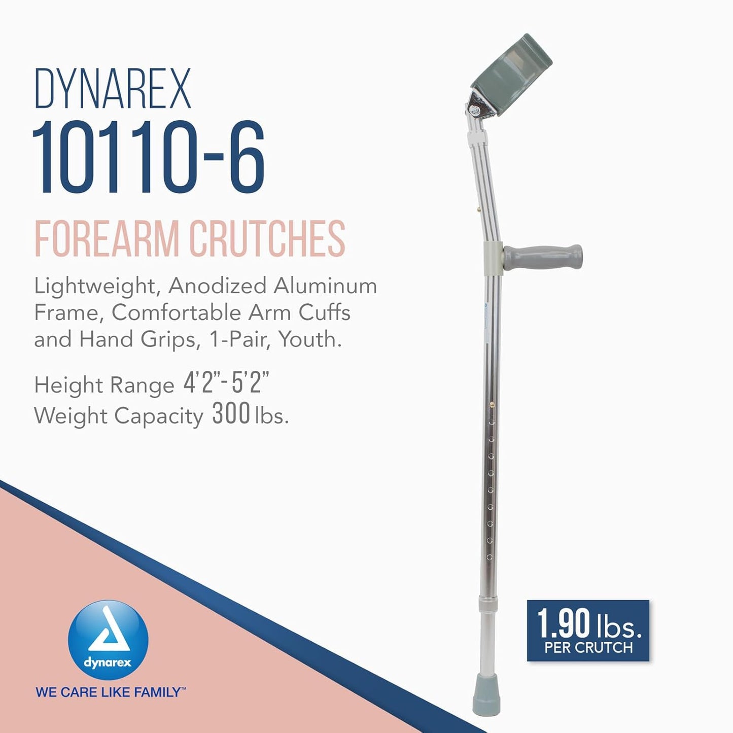 Dynarex Forearm Crutches Pair - Youth, 4'2" - 5'2" 6bx/case (6 Pairs)