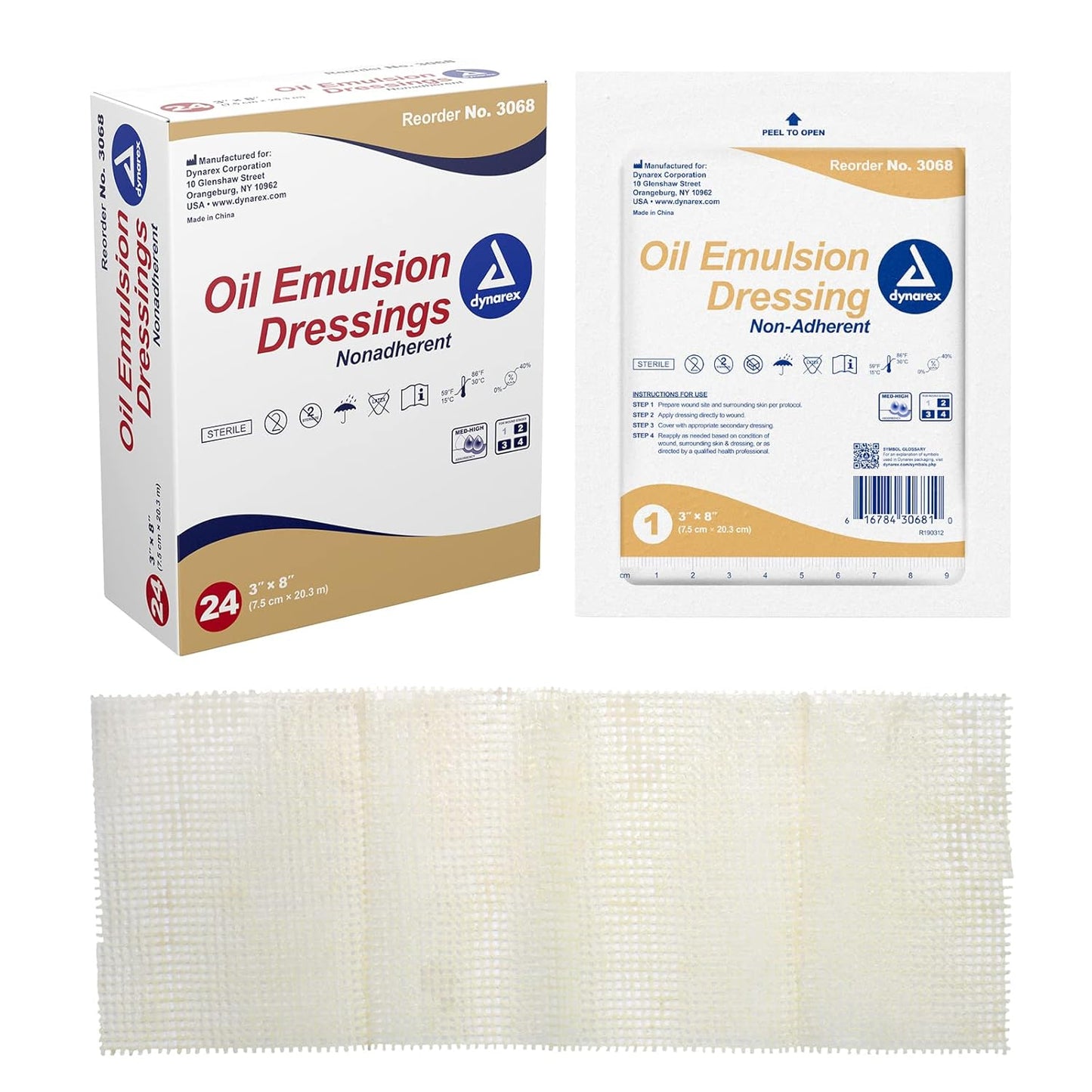 Dynarex Oil Emulsion Dressing, 3" x 8", 24ea/bx 6bxs/cs (144 Count)