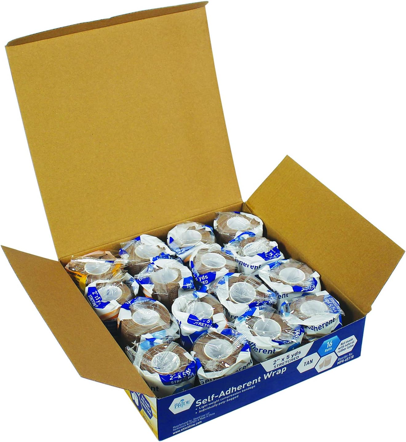 Medpride Self-Adherent Wrap - Athletic Flex Tape First Aid Bandages 16 Rolls, Tan, Latex Free