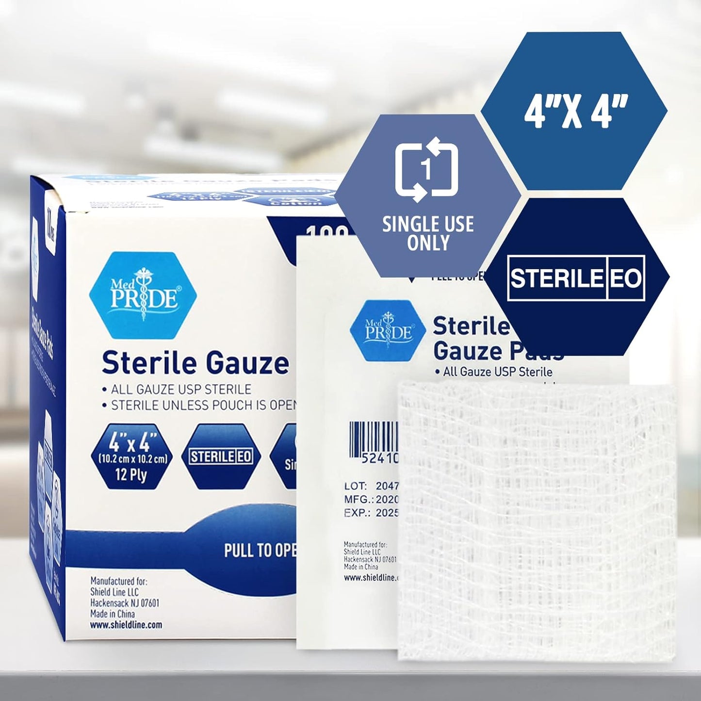MedPride Sterile Gauze Pads for Wound Dressing & First Aid Kit - 1's, 4x4 - 12 Ply - 100/box, Case of 12 (1200 count)