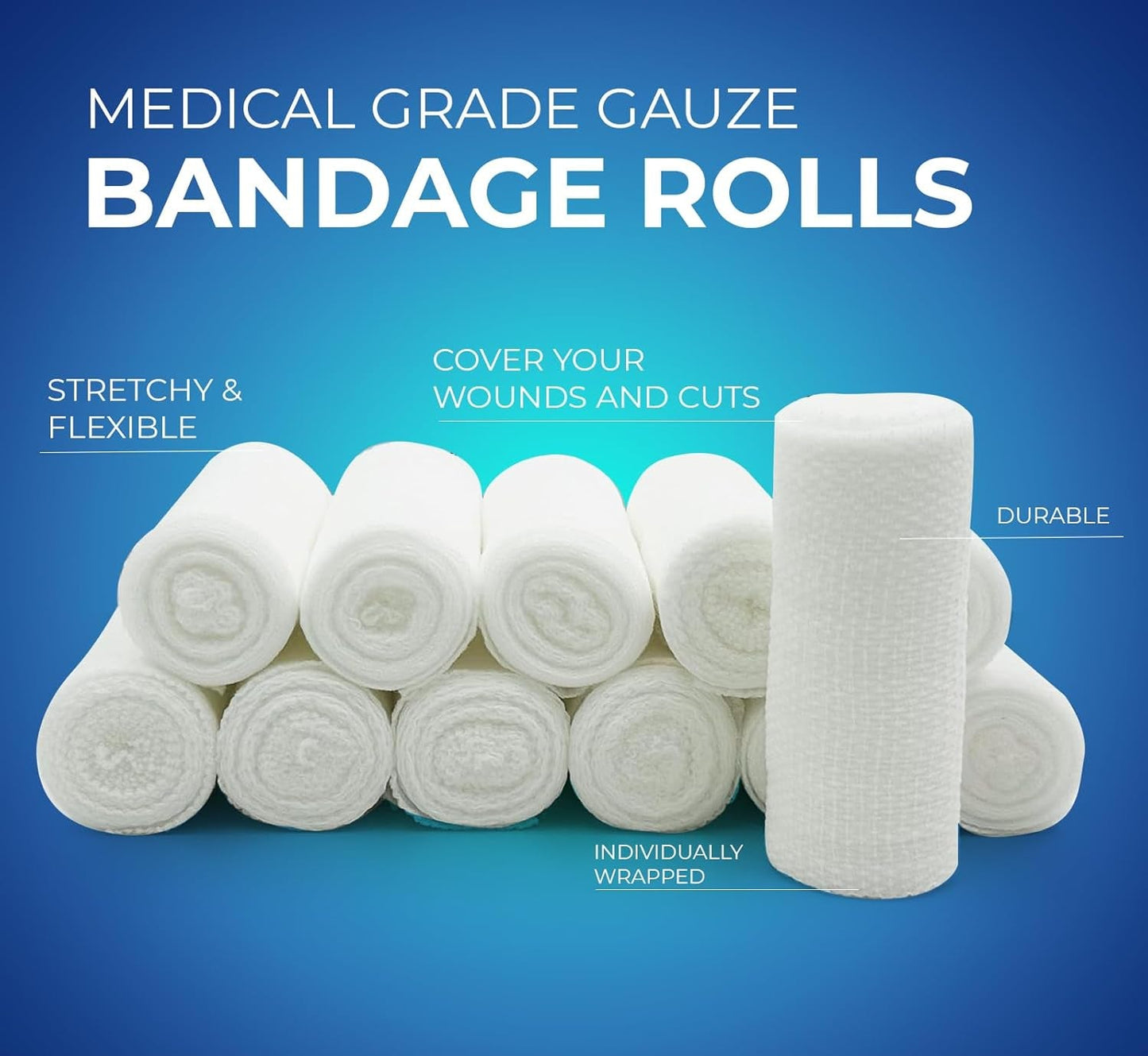 MedPride Conforming Stretch Gauze Bandage Roll -  Sterile - 2"x4.1 yd - 12 Rolls, Case of 8