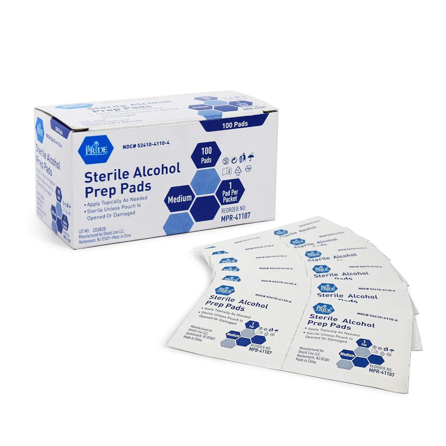 MedPride Sterile Alcohol Prep Pads - Medium - 100 pads, Case of 20 ( 2000 count)
