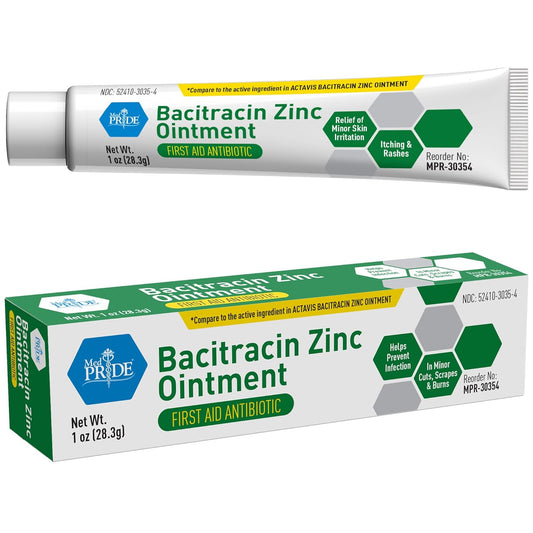 MedPride Bacitracin Zinc Ointment First Aid Antibiotic - 1oz. Tubes - Indv. Boxed- Case of 72