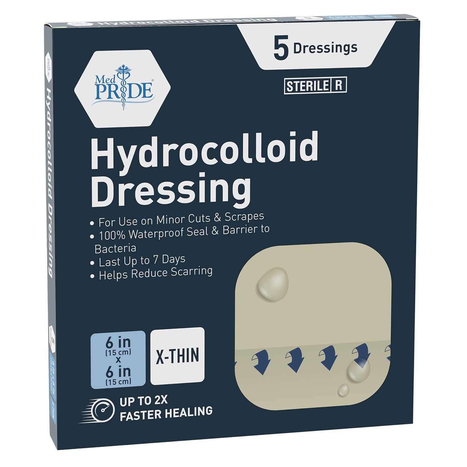 Medpride Hydrocolloid Wound Dressing Pads 6"x6" Extra Thin, Sterile Ad Quick Aid Medical Medpride Hydrocolloid Wound Dressing Pads 6"x6" Extra Thin, Sterile Ad Quick Aid Medical