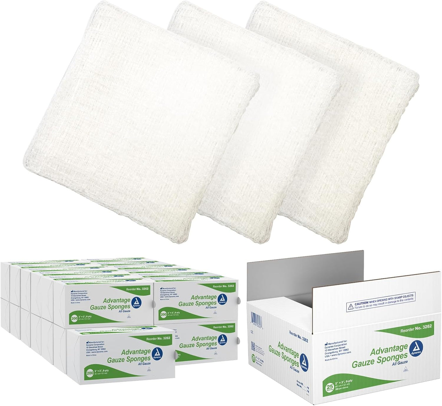 Dynarex Advantage Surgical Sponges, 2" x 2" 8 Ply  200ea/bx, 25bxs/cs (5000 Count)