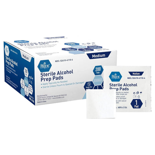 MedPride Sterile Alcohol Prep Pads - Medium - 200 pads, Case of 10 ( 2000 count)