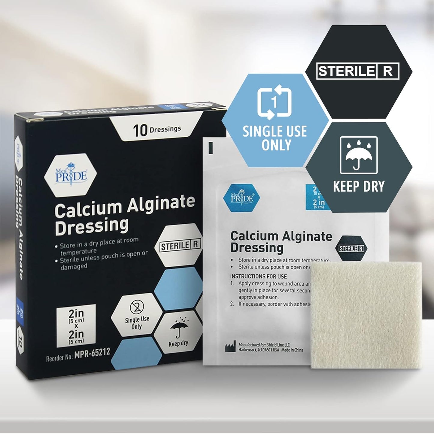 MedPride Calcium Alginate Dressing 2"x2” Wound Dressing Pads, 10/Box, Case of 20 (200 Count)