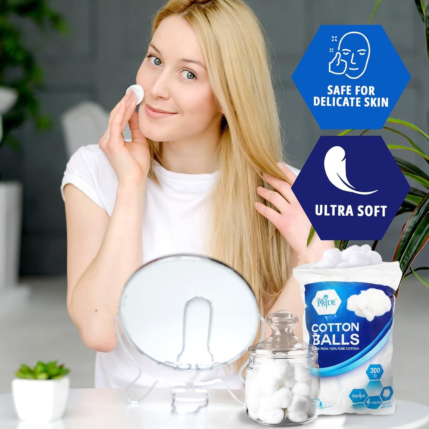 MedPride 100% Pure Cotton Balls, Regular, 300 ct - 48 bags/cs. (48 Count)