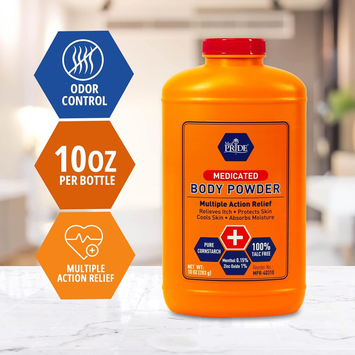 MedPride Medicated Body Powder with Zinc Oxide Talc-Free Cornstarch Baby Powder with Seal, 10 Oz - 24/cs.