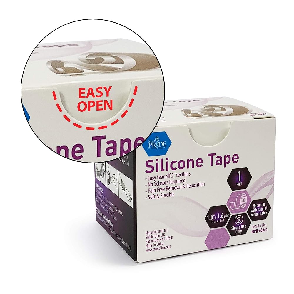 MedPride Easy-Tear Silicone Gel Tape Roll, 1.5" x 1.6yds - Case of 100