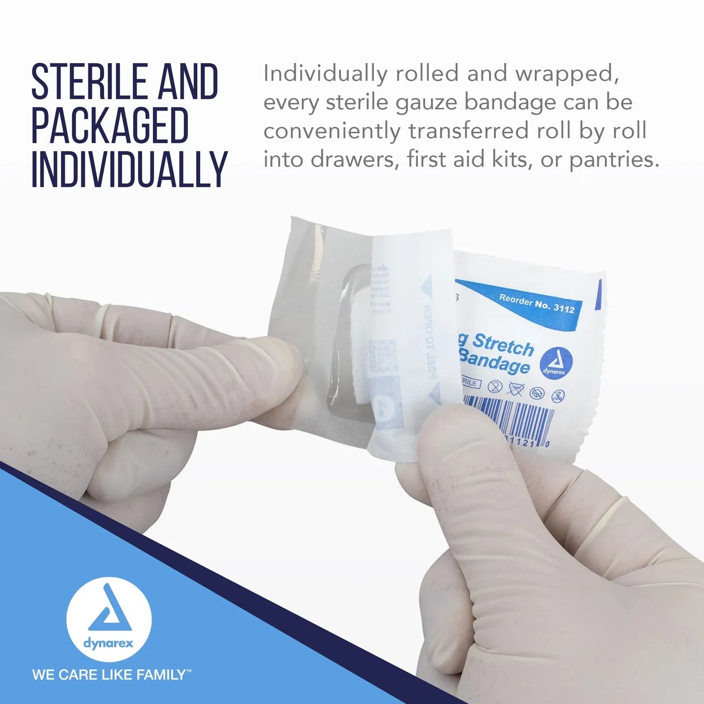 Dynarex Stretch Gauze Bandage Roll - Sterile, 12ea/bx, 8bxs/cs (96 Count)