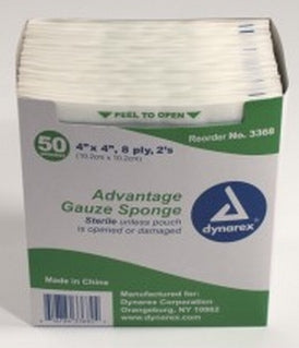 Advantage Gauze Sponge Advantage 4 X 4 Inch 2 per Pack Sterile 8-Ply Square
GAUZE, SPONGE STR 8PLY 4"X4" (2PK 25PK/BX 24BX/CS)