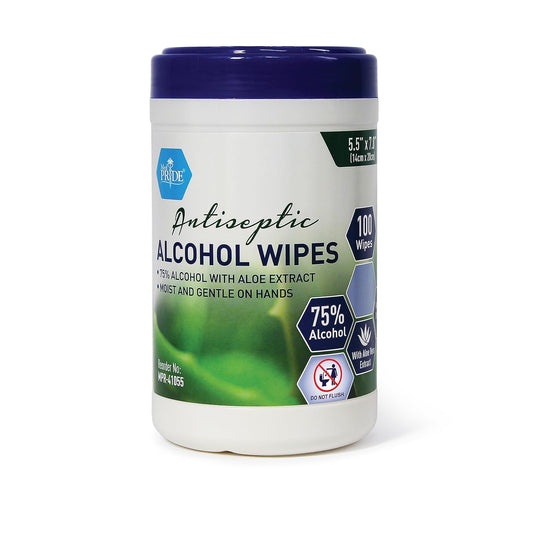 MedPride Antiseptic Alcohol Wipes with Aloe Vera - 75% Alcohol - 100/canister - 12 canisters/cs Total Of 1200 counts
