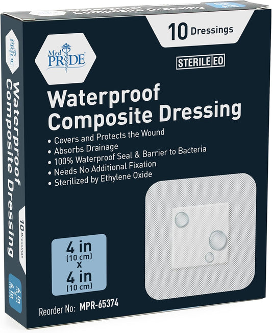 Medpride Waterproof Composite Dressing 4"x4" - 10/Pack, Case of 20 (200 Count)