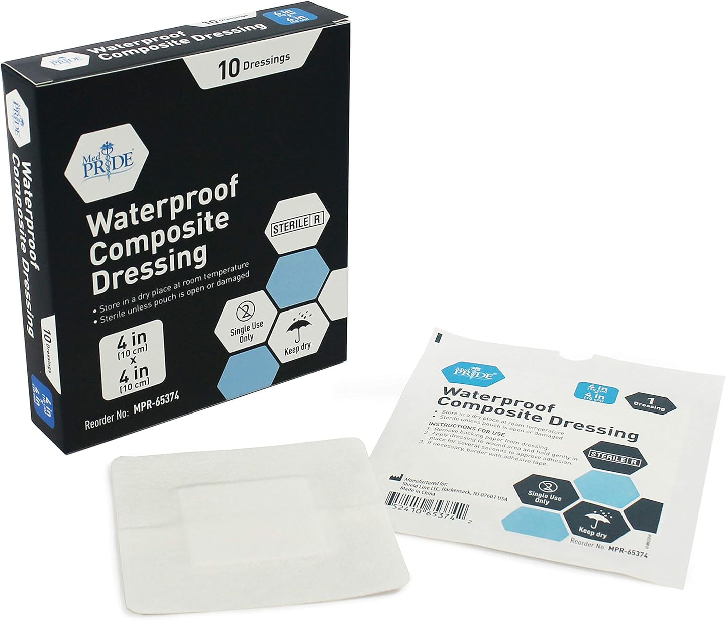 Medpride Waterproof Composite Dressing 4"x4" - 10/Pack, Case of 20 (200 Count)