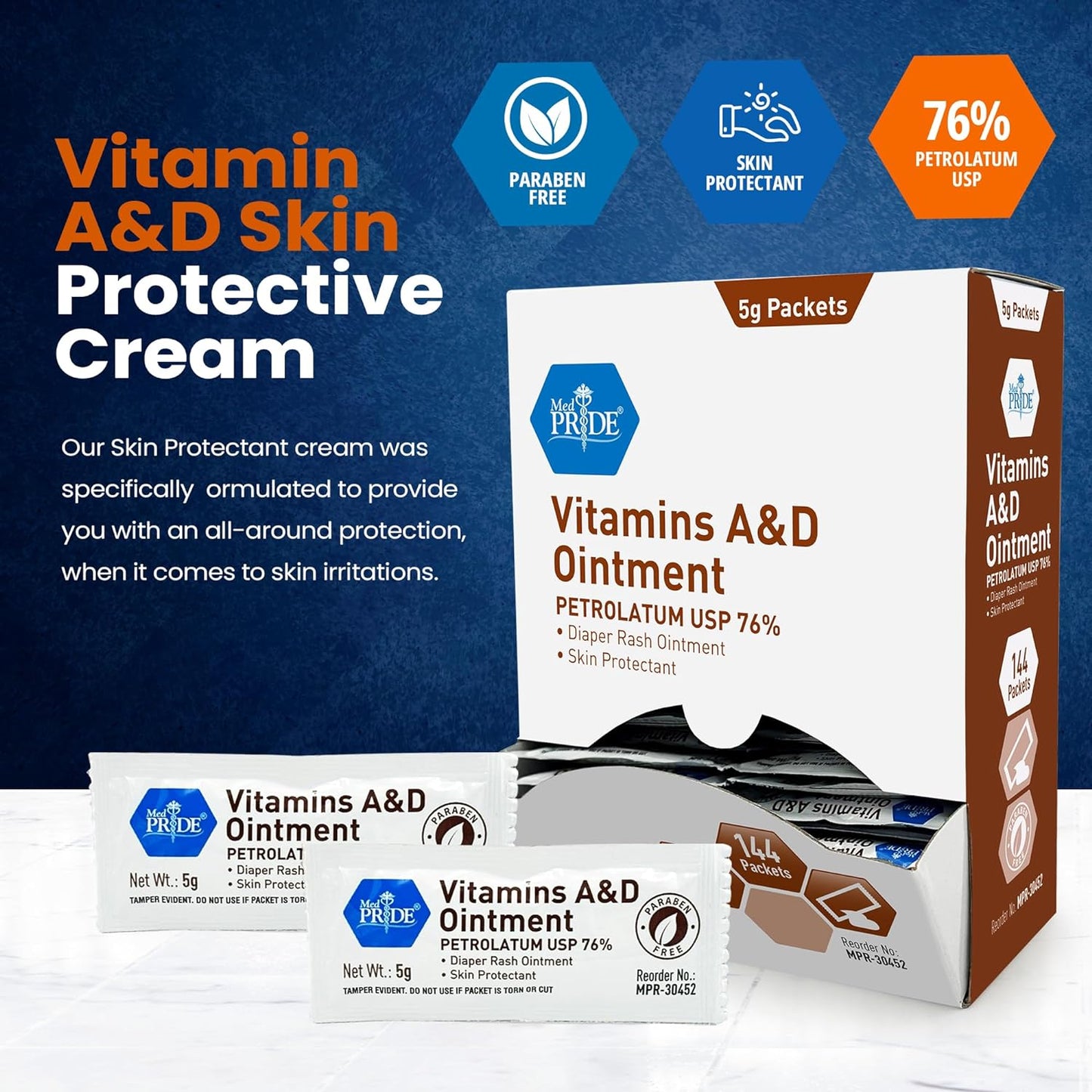 MedPride Vitamins A & D Ointment - 5g Packets - 144 packets/box, Case of 6 (864Count)