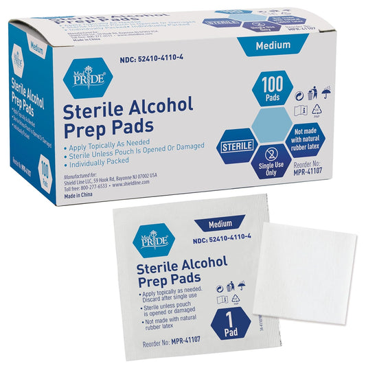 MedPride Sterile Alcohol Prep Pads - Medium - 100 pads, Case of 20 ( 2000 count)