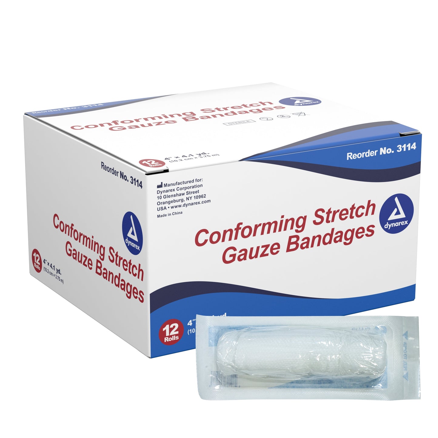 Dynarex Stretch Gauze Bandage Roll - Sterile, 12ea/bx, 8bxs/cs (96 Count)