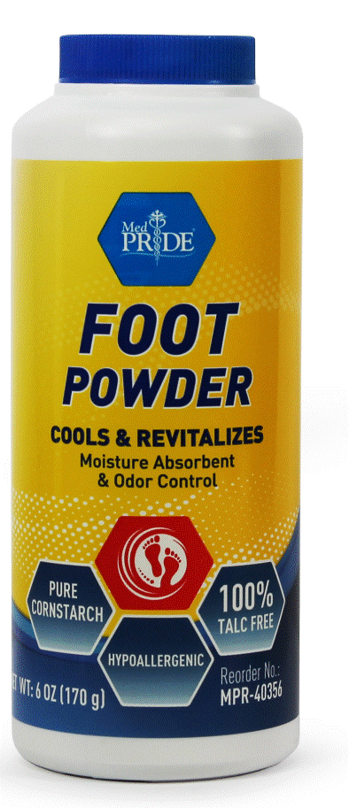 MedPride Cooling Foot Powder Talc Free Odor Absorber Shoe Deodorizer, 6 Oz w/seal - 36/cs.
