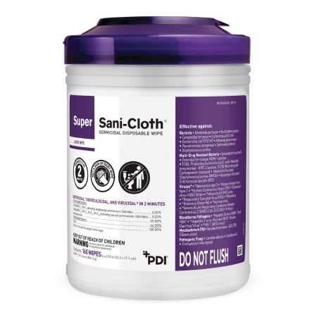 Super Sani-Cloth Super Sani-Cloth Surface Disinfectant Cleaner Premoistened Germicidal Manual Pull Wipe 160 Count Canister Alcohol Scent NonSterile
WIPE, SANICLOTH SUPER GERMICIDE LG (160/CN 12CN/CS