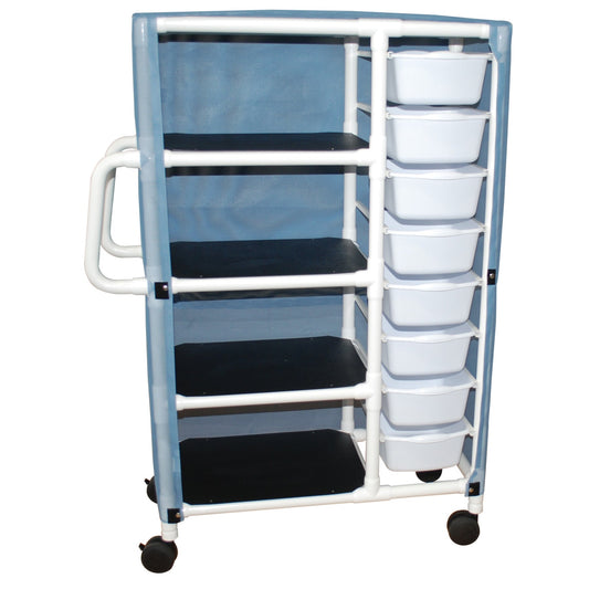 MJM International 370-8 Specialty Cart 5.5" X 12.25" X 16" Bin Size, 21.5" X 47" X 65" White 20" X 25"