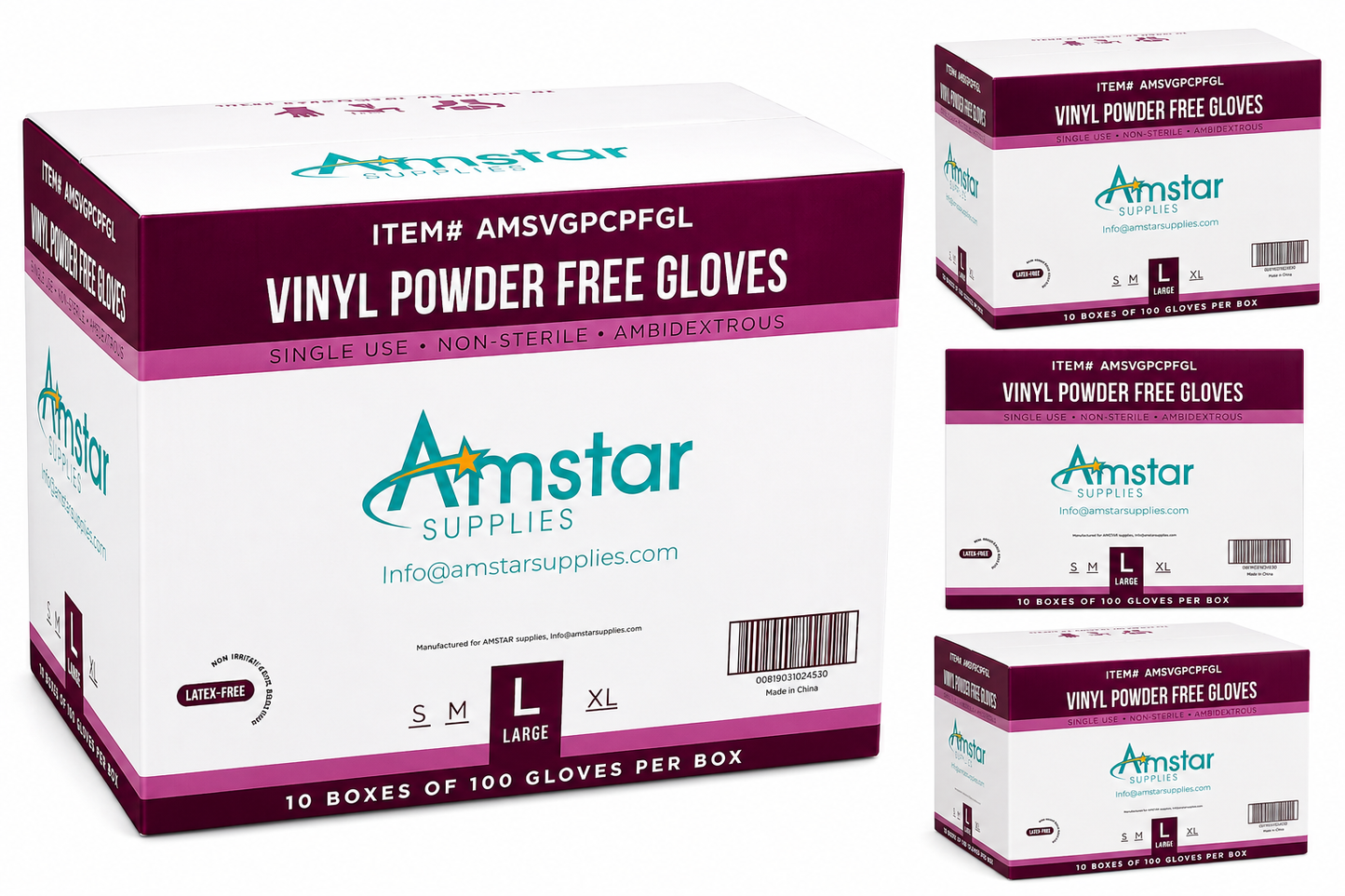 Amstar Vinyl Gloves Case of 1000 Powder-Free Non-Sterile Disposable Gloves - Clear