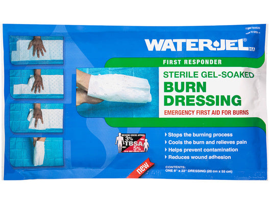 Water Jel First Responder Sterile Hand Dressing for Hand Burns - 8" x 22" (20 Dressings - 2 Cartons/10 Each)