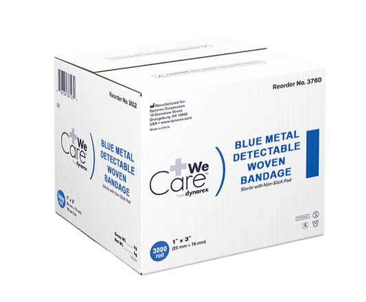 Dynarex Blue Metal Detectable Woven Bandage, 1" x 3" (3000 Count)