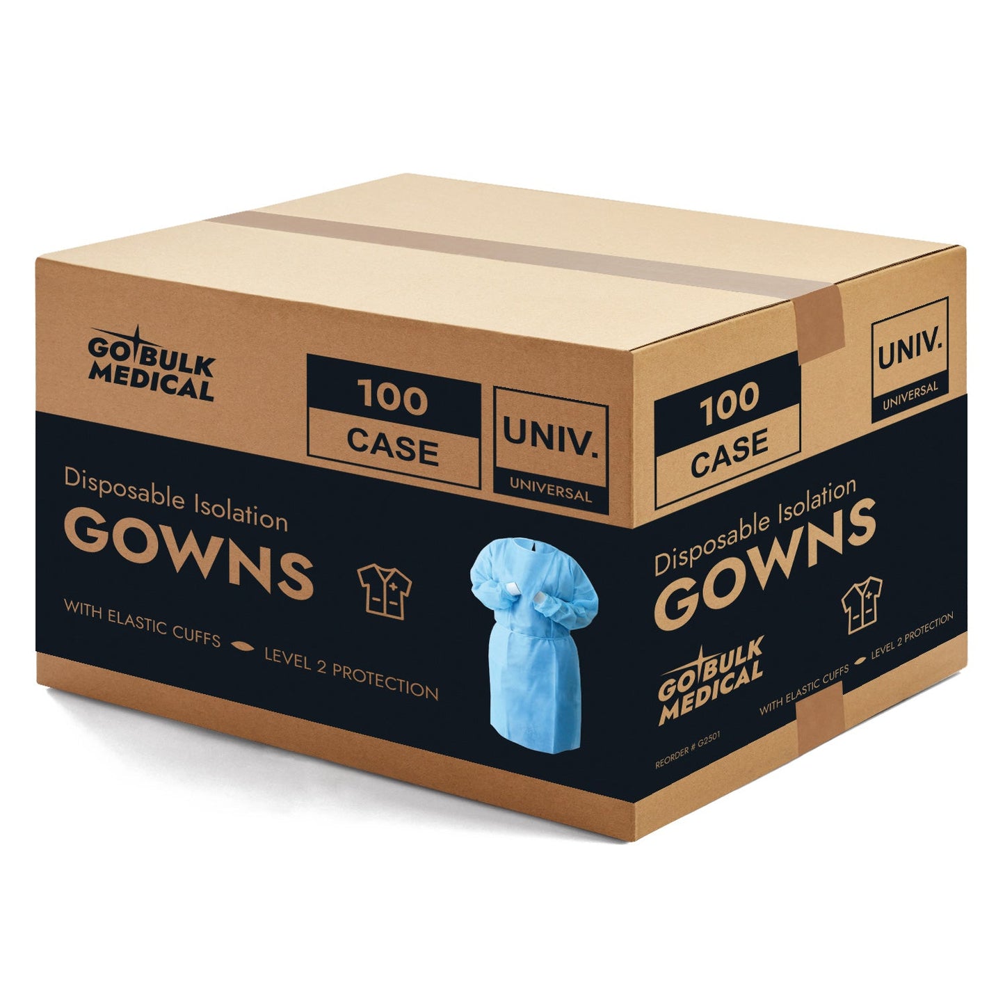 Disposable Isolation Gowns with Elastic Cuffs - Universal Size, Level 2, 100/Case