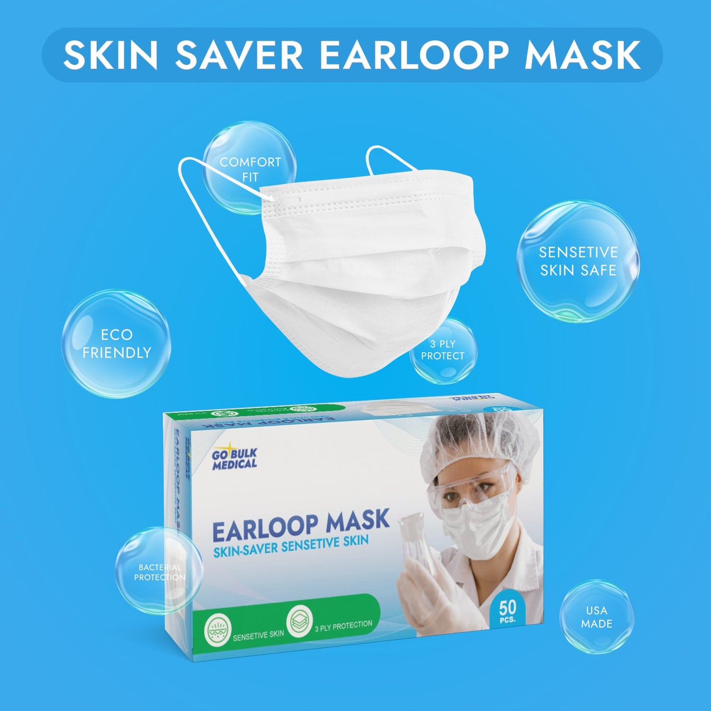 Sensitive Skin Earloop Masks by Pro Gear - Case of 500