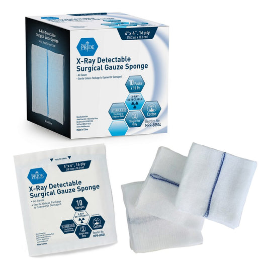 MedPride Sterile X-Ray Detectable Surgical Gauze Sponge 16-Ply, 4"x4", 10/Box, Case of 10 (100 Count)