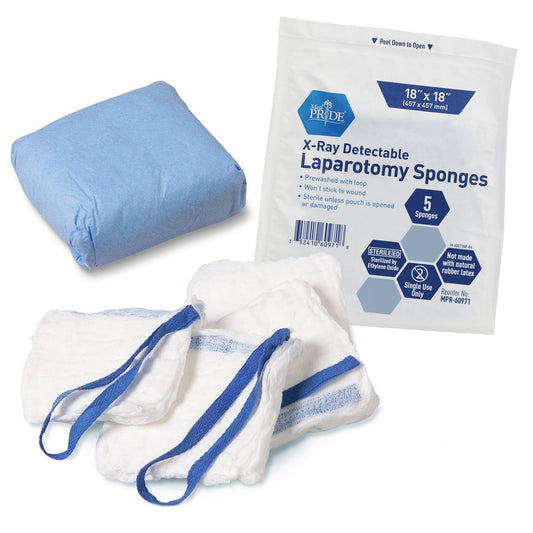 MedPride Laparotomy Sponge, Prewashed - Sterile - X Ray Det 18"x18", 5/Pack, Case of 40 (200)